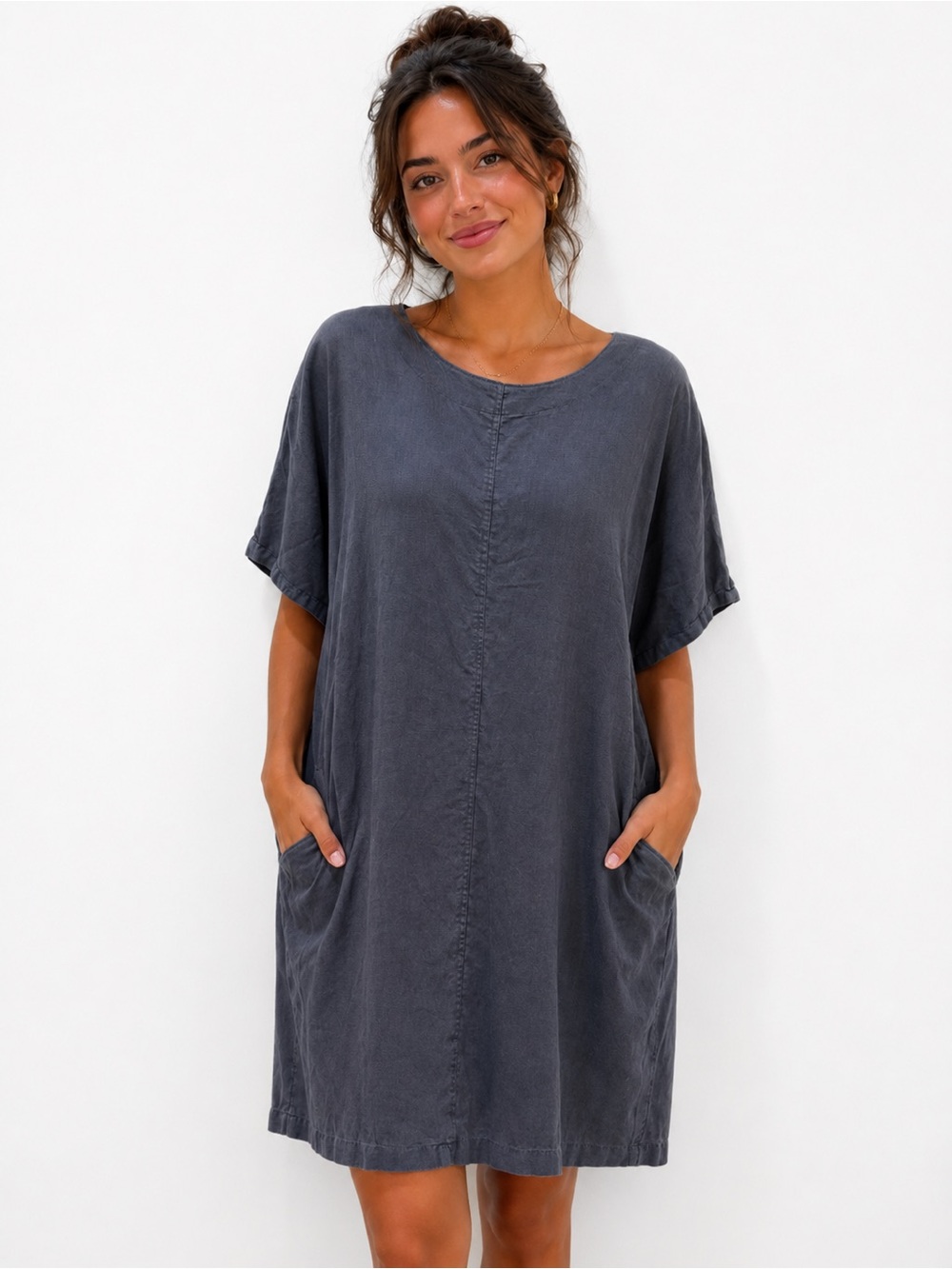 notPERFECTLINEN | Slate Grey 100% Linen Tunic Dress